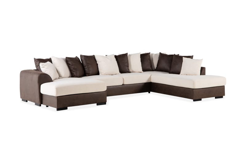 Cuba 5-personers Højrevendt U-formet Sofa med Divan og Chaiselong i Kunstlæder/Stof inkl. Kuvertpuder - Brun / Beige - Møbler - Sofaer - U Sofa