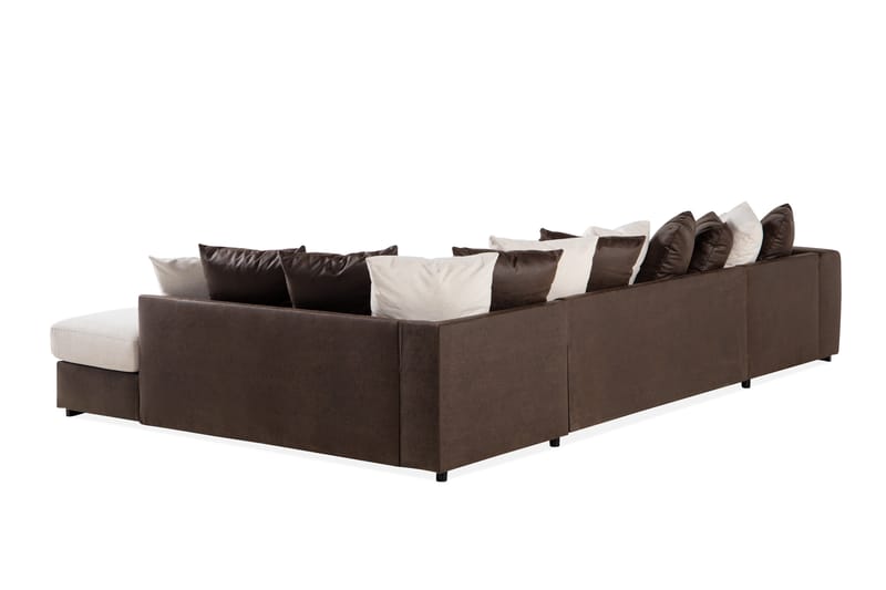 Cuba 5-personers Højrevendt U-formet Sofa med Divan og Chaiselong i Kunstlæder/Stof inkl. Kuvertpuder - Brun / Beige - Møbler - Sofaer - U Sofa