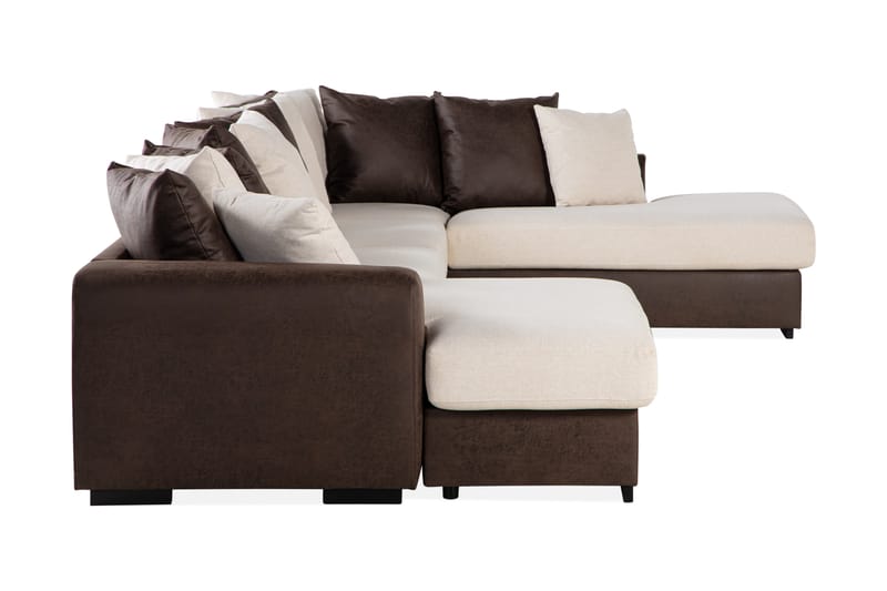Cuba 5-personers Højrevendt U-formet Sofa med Divan og Chaiselong i Kunstlæder/Stof inkl. Kuvertpuder - Brun / Beige - Møbler - Sofaer - U Sofa