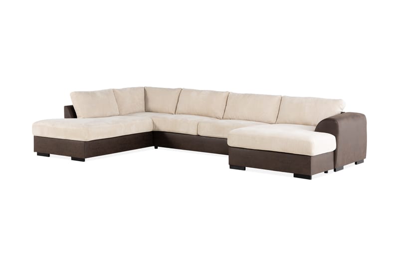 Cuba 5-personers Venstrevendt U-formet Sofa med Divan og Chaiselong i Manchester/Kunstlæder - Brun / Beige - Møbler - Sofaer - U Sofa