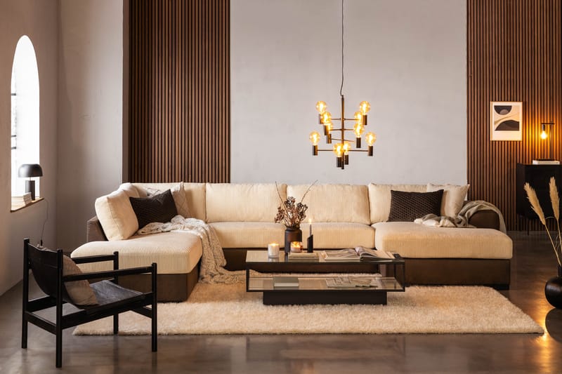 Cuba 5-personers Venstrevendt U-formet Sofa med Divan og Chaiselong i Manchester/Kunstlæder - Brun / Beige - Møbler - Sofaer - U Sofa