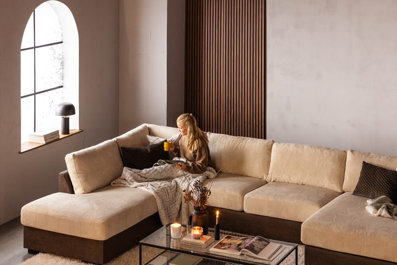 Cuba 5-personers Venstrevendt U-formet Sofa med Divan og Chaiselong i Manchester/Kunstlæder - Brun / Beige - Møbler - Sofaer - U Sofa