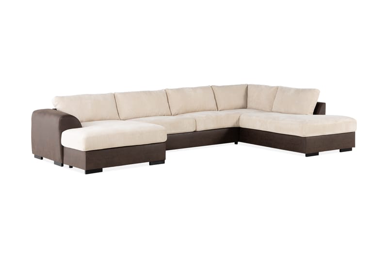 Cuba 5-personers Højrevendt U-formet Sofa med Divan og Chaiselong i Manchester/Kunstlæder - Brun / Beige - Møbler - Sofaer - U Sofa