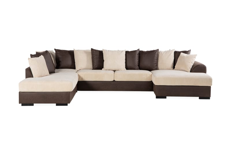 Cuba 5-personers Venstrevendt U-formet Sofa med Divan og Chaiselong i Manchester/Kunstlæder inkl. Kuvertpuder - Brun / Beige - Møbler - Sofaer - U Sofa