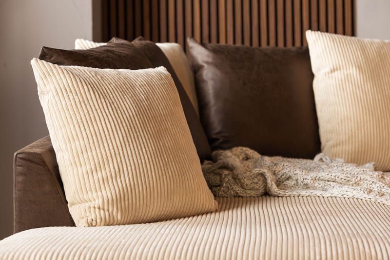 Cuba 5-personers Venstrevendt U-formet Sofa med Divan og Chaiselong i Manchester/Kunstlæder inkl. Kuvertpuder - Brun / Beige - Møbler - Sofaer - U Sofa
