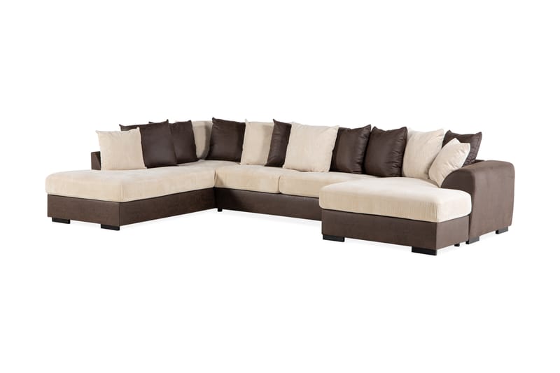 Cuba 5-personers Venstrevendt U-formet Sofa med Divan og Chaiselong i Manchester/Kunstlæder inkl. Kuvertpuder - Brun / Beige - Møbler - Sofaer - U Sofa