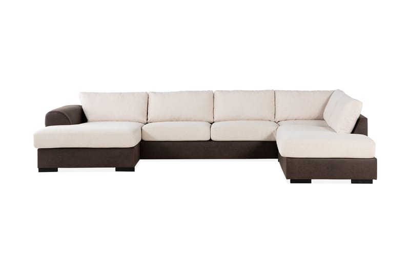 Cuba 5-personers Højrevendt U-formet Sofa med Divan og Chaiselong i Kunstlæder/Stof - Brun / Beige - Møbler - Sofaer - U Sofa