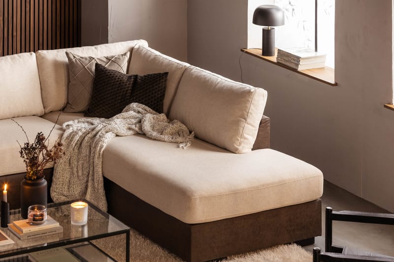 Cuba 5-personers Højrevendt U-formet Sofa med Divan og Chaiselong i Kunstlæder/Stof - Brun / Beige - Møbler - Sofaer - U Sofa