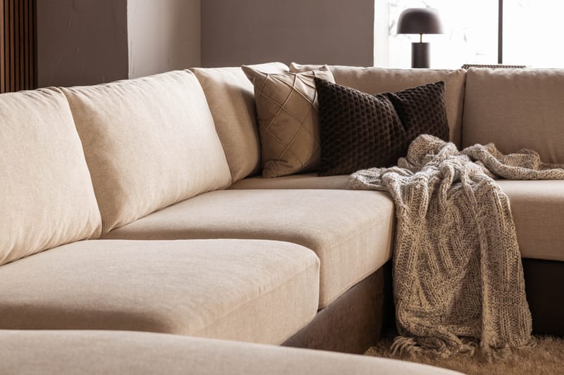 Cuba 5-personers Højrevendt U-formet Sofa med Divan og Chaiselong i Kunstlæder/Stof - Brun / Beige - Møbler - Sofaer - U Sofa