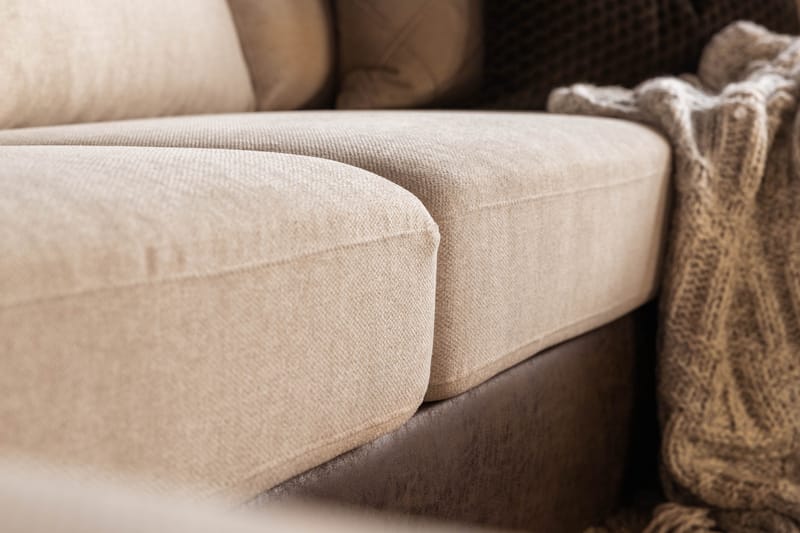 Cuba 5-personers Højrevendt U-formet Sofa med Divan og Chaiselong i Kunstlæder/Stof - Brun / Beige - Møbler - Sofaer - U Sofa