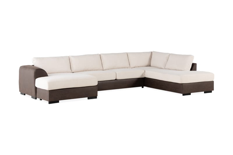 Cuba 5-personers Højrevendt U-formet Sofa med Divan og Chaiselong i Kunstlæder/Stof - Brun / Beige - Møbler - Sofaer - U Sofa