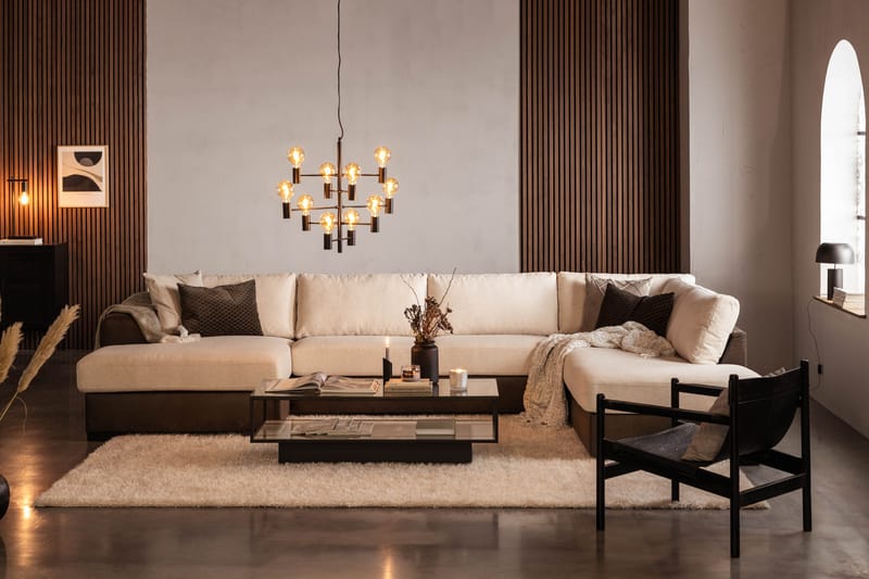 Cuba 5-personers Højrevendt U-formet Sofa med Divan og Chaiselong i Kunstlæder/Stof - Brun / Beige - Møbler - Sofaer - U Sofa