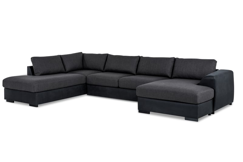 Cuba 5-personers Venstrevendt U-formet Large Sofa med Divan og Chaiselong i Kunstlæder/Stof - Sort / Grå - Møbler - Sofaer - U Sofa