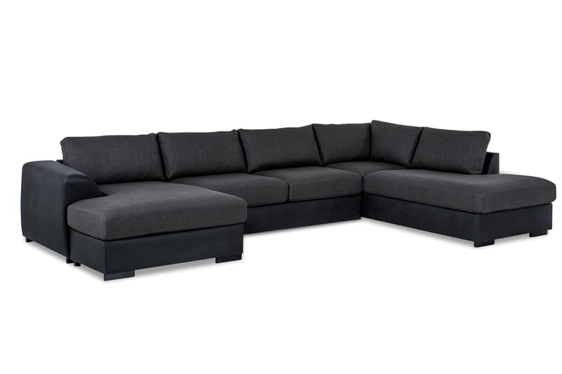 Cuba 5-personers Højrevendt U-formet Sofa med Divan og Chaiselong i Kunstlæder/Stof - Sort / Grå - Møbler - Sofaer - U Sofa