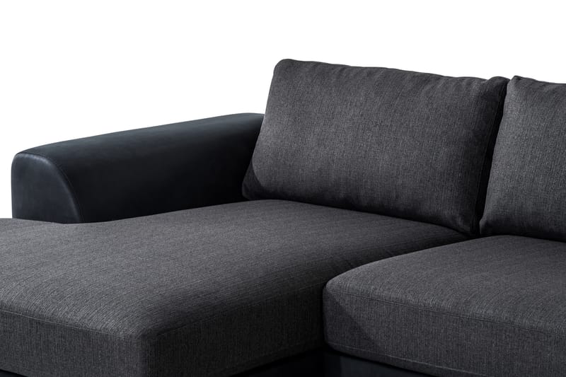 Cuba 5-personers Højrevendt U-formet Sofa med Divan og Chaiselong i Kunstlæder/Stof - Sort / Grå - Møbler - Sofaer - U Sofa