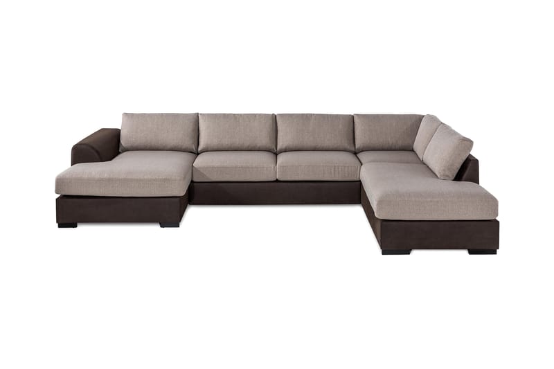 Cuba 5-personers Højrevendt U-formet Sofa med Divan og Chaiselong i Kunstlæder/Stof - Brun / Beige - Møbler - Sofaer - U Sofa