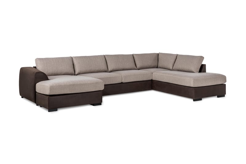 Cuba 5-personers Højrevendt U-formet Sofa med Divan og Chaiselong i Kunstlæder/Stof - Brun / Beige - Møbler - Sofaer - U Sofa