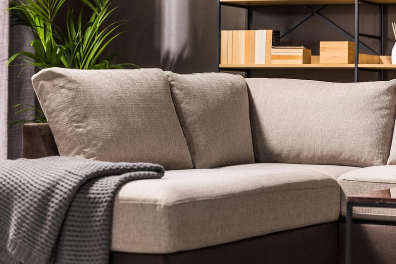 Cuba 5-personers Højrevendt U-formet Sofa med Divan og Chaiselong i Kunstlæder/Stof - Brun / Beige - Møbler - Sofaer - U Sofa