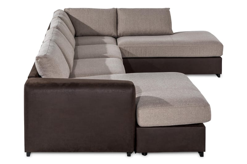 Cuba 5-personers Højrevendt U-formet Sofa med Divan og Chaiselong i Kunstlæder/Stof - Brun / Beige - Møbler - Sofaer - U Sofa