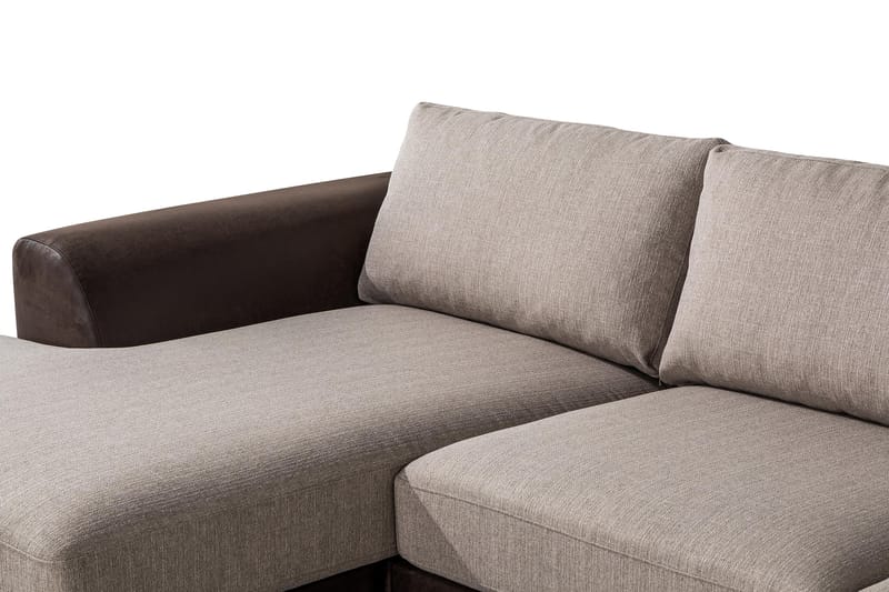 Cuba 5-personers Højrevendt U-formet Sofa med Divan og Chaiselong i Kunstlæder/Stof - Brun / Beige - Møbler - Sofaer - U Sofa