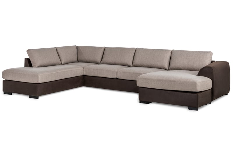 Cuba 5-personers Venstrevendt U-formet Large Sofa med Divan og Chaiselong i Kunstlæder/Stof - Brun / Beige - Møbler - Sofaer - U Sofa