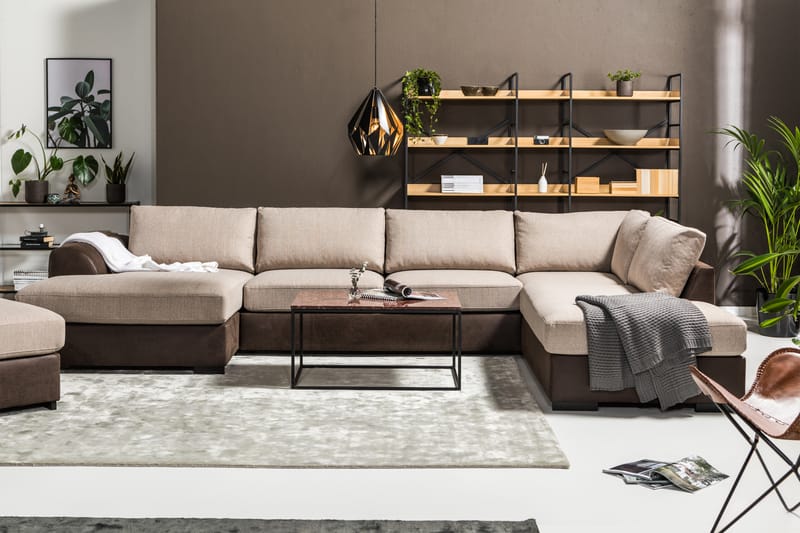 Cuba 5-personers Venstrevendt U-formet Large Sofa med Divan og Chaiselong i Kunstlæder/Stof - Brun / Beige - Møbler - Sofaer - U Sofa