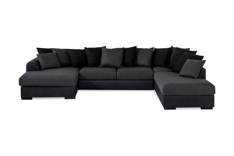 Cuba 5-personers Højrevendt U-formet Sofa med Divan og Chaiselong i Kunstlæder/Stof inkl. Kuvertpuder - Sort / Grå - Møbler - Sofaer - U Sofa