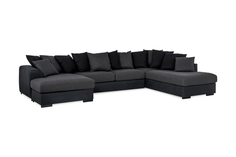 Cuba 5-personers Højrevendt U-formet Sofa med Divan og Chaiselong i Kunstlæder/Stof inkl. Kuvertpuder - Sort / Grå - Møbler - Sofaer - U Sofa