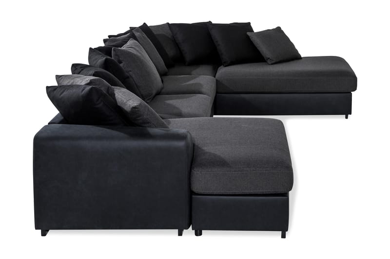 Cuba 5-personers Højrevendt U-formet Sofa med Divan og Chaiselong i Kunstlæder/Stof inkl. Kuvertpuder - Sort / Grå - Møbler - Sofaer - U Sofa