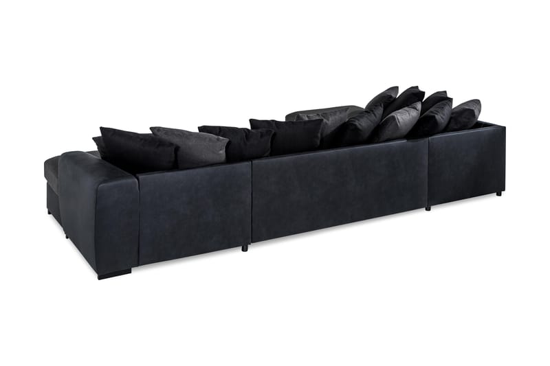 Cuba 5-personers Højrevendt U-formet Sofa med Divan og Chaiselong i Kunstlæder/Stof inkl. Kuvertpuder - Sort / Grå - Møbler - Sofaer - U Sofa