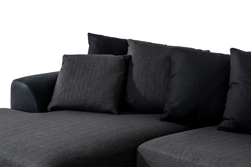 Cuba 5-personers Højrevendt U-formet Sofa med Divan og Chaiselong i Kunstlæder/Stof inkl. Kuvertpuder - Sort / Grå - Møbler - Sofaer - U Sofa