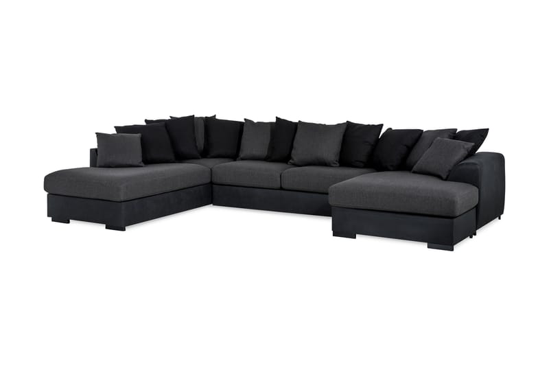 Cuba 5-personers Venstrevendt U-formet Sofa med Divan og Chaiselong i Kunstlæder/Stof inkl. Kuvertpuder - Sort / Grå - Møbler - Sofaer - U Sofa