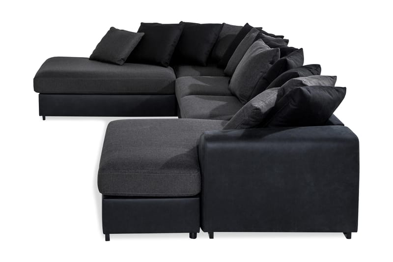 Cuba 5-personers Venstrevendt U-formet Sofa med Divan og Chaiselong i Kunstlæder/Stof inkl. Kuvertpuder - Sort / Grå - Møbler - Sofaer - U Sofa