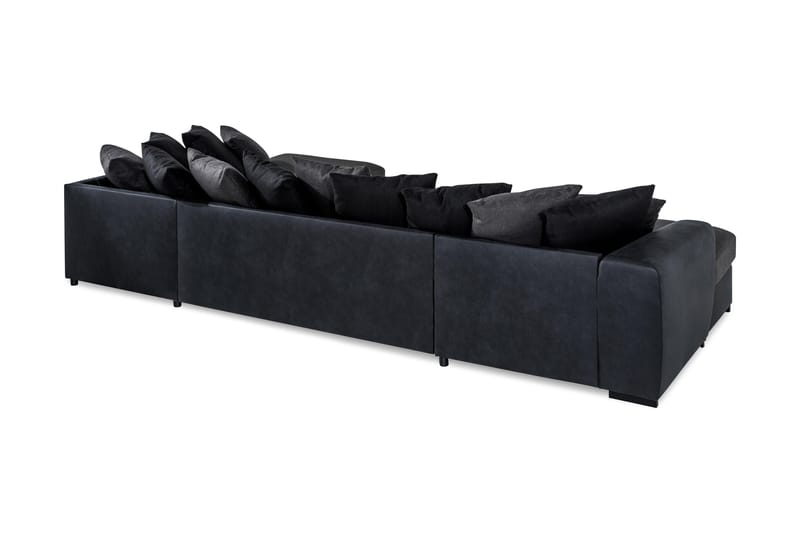 Cuba 5-personers Venstrevendt U-formet Sofa med Divan og Chaiselong i Kunstlæder/Stof inkl. Kuvertpuder - Sort / Grå - Møbler - Sofaer - U Sofa