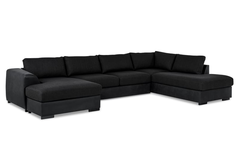Cuba 5-personers Højrevendt U-formet Sofa med Divan og Chaiselong i Kunstlæder/Stof - Grå / Sort - Møbler - Sofaer - U Sofa