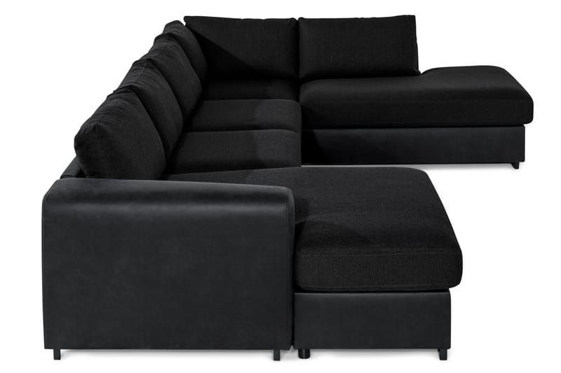 Cuba 5-personers Højrevendt U-formet Sofa med Divan og Chaiselong i Kunstlæder/Stof - Grå / Sort - Møbler - Sofaer - U Sofa