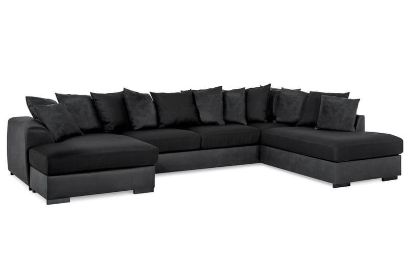 Cuba 5-personers Højrevendt U-formet Sofa med Divan og Chaiselong i Kunstlæder/Stof inkl. Kuvertpuder - Grå / Sort - Møbler - Sofaer - U Sofa