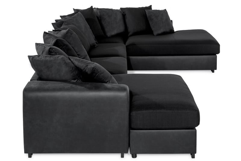 Cuba 5-personers Højrevendt U-formet Sofa med Divan og Chaiselong i Kunstlæder/Stof inkl. Kuvertpuder - Grå / Sort - Møbler - Sofaer - U Sofa