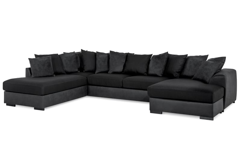 Cuba 5-personers Venstrevendt U-formet Sofa med Divan og Chaiselong i Kunstlæder/Stof inkl. Kuvertpuder - Grå / Sort - Møbler - Sofaer - U Sofa