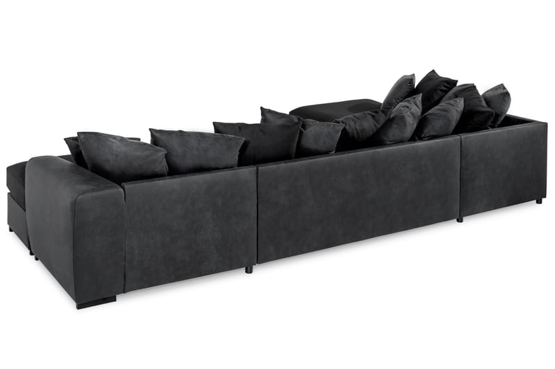 Cuba 5-personers Venstrevendt U-formet Sofa med Divan og Chaiselong i Kunstlæder/Stof inkl. Kuvertpuder - Grå / Sort - Møbler - Sofaer - U Sofa