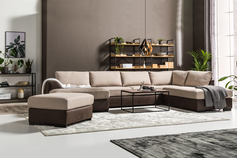 Cuba 5-personers Venstrevendt U-formet Large Sofa med Divan og Chaiselong i Kunstlæder/Stof - Brun / Beige - Møbler - Sofaer - U Sofa