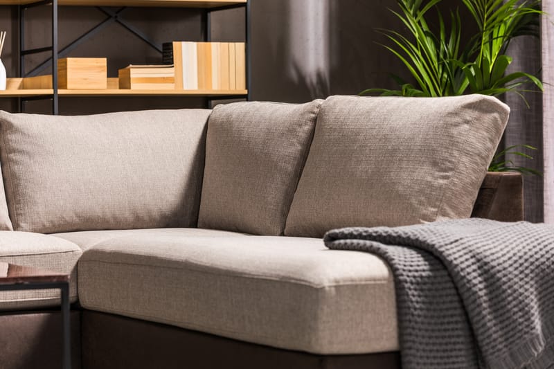 Cuba 5-personers Venstrevendt U-formet Large Sofa med Divan og Chaiselong i Kunstlæder/Stof - Brun / Beige - Møbler - Sofaer - U Sofa