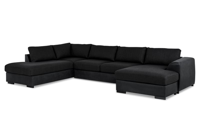 Cuba 5-personers Venstrevendt U-formet Sofa med Divan og Chaiselong i Kunstlæder/Stof - Grå / Sort - Møbler - Sofaer - U Sofa