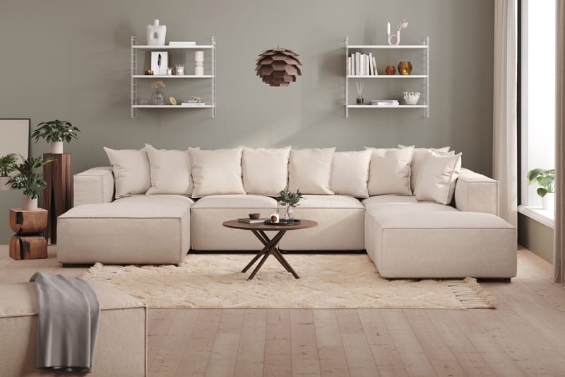 Cubo 5-personers U-formet Dyb Modulsofa med Divan og Chaiselong i Fløjl - Beige - Møbler - Sofaer - U Sofa