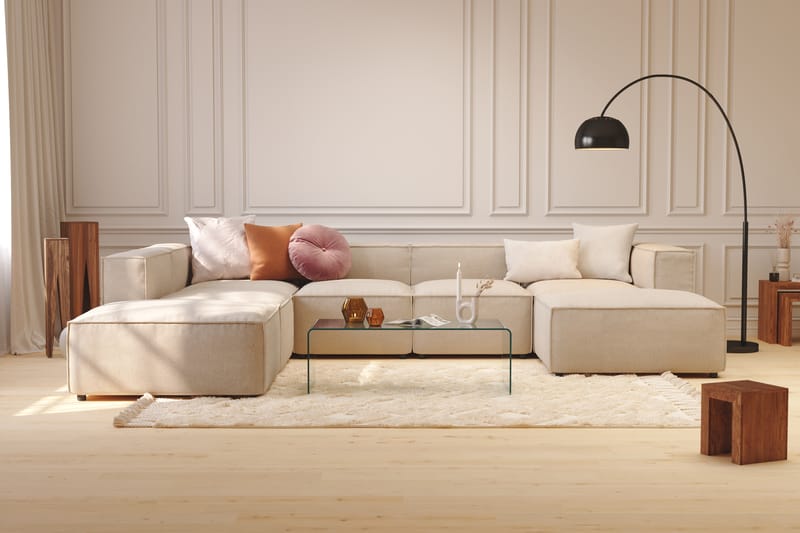 Cubo 5-personers U-formet Dyb Modulsofa med Divan og Chaiselong i Fløjl - Beige - Møbler - Sofaer - U Sofa