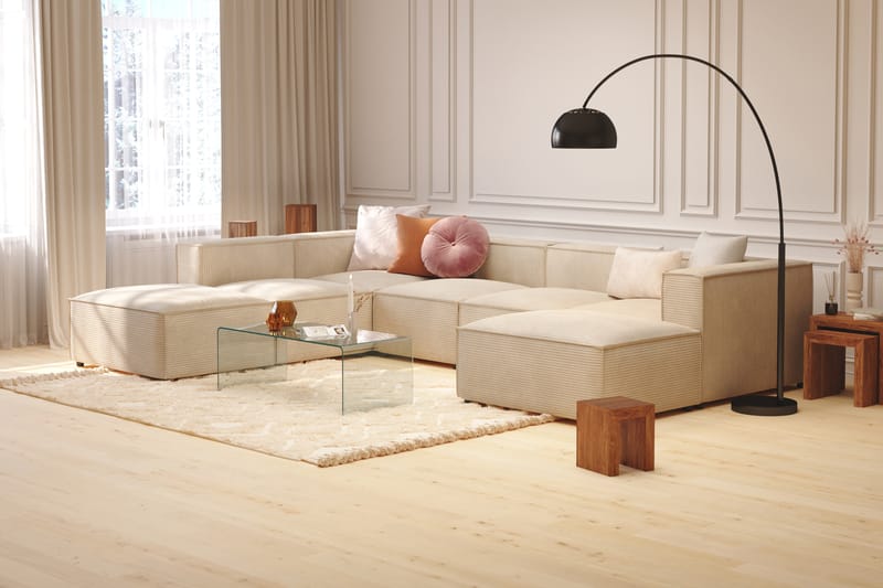 Cubo 5-personers U-formet Dyb Modulsofa med Divan og Chaiselong i Fløjl - Beige - Møbler - Sofaer - U Sofa