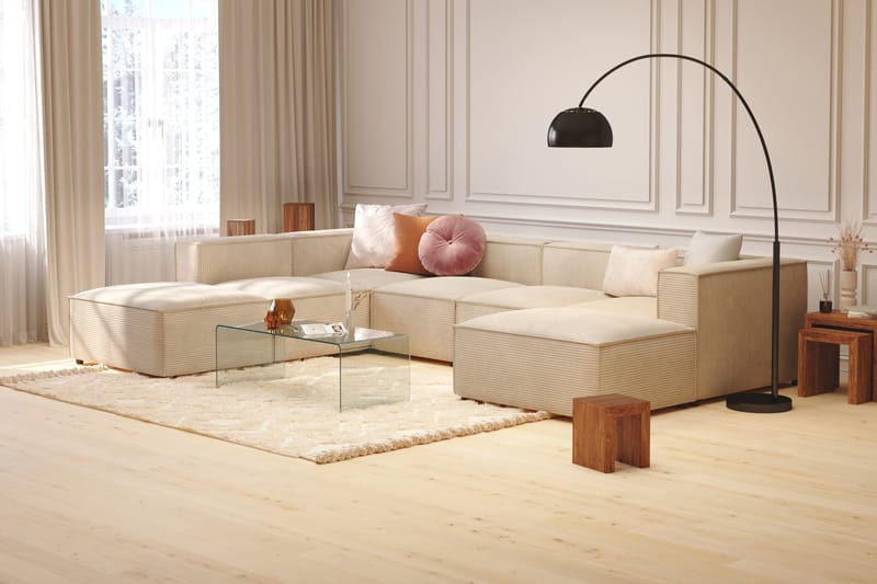 Cubo 5-personers U-formet Dyb Modulsofa med Divan og Chaiselong i Manchester - Beige - Møbler - Sofaer - U Sofa