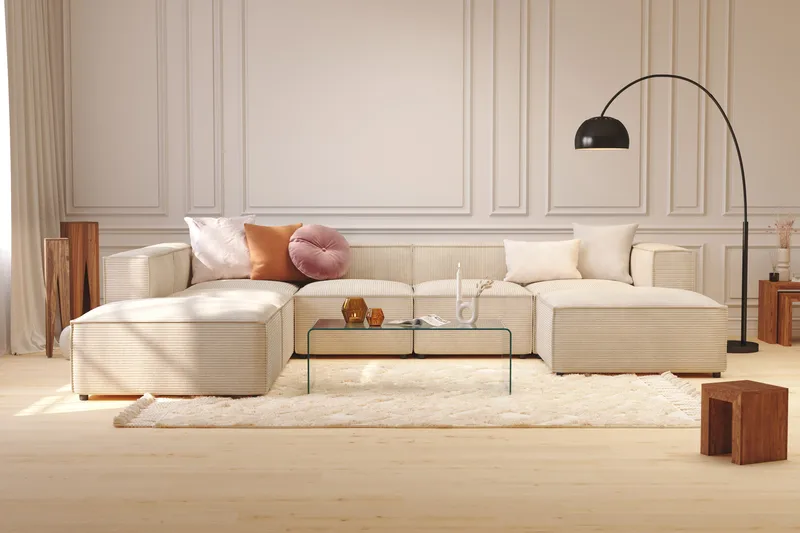 Cubo 5-personers U-formet Dyb Modulsofa med Divan og Chaiselong i Manchester - Beige - Møbler - Sofaer - U Sofa