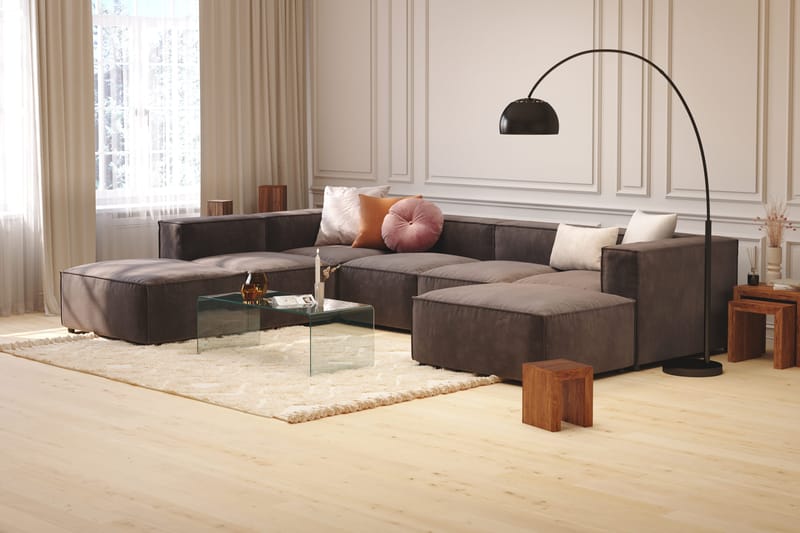Cubo 5-personers U-formet Dyb Modulsofa med Divan og Chaiselong i Fløjl - Mørkegrå - Møbler - Sofaer - U Sofa