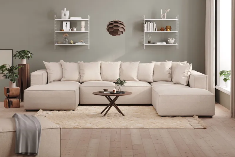 Cubo 5-personers U-formet Dyb Modulsofa med Divan og Chaiselong i Fløjl - Beige - Møbler - Sofaer - U Sofa